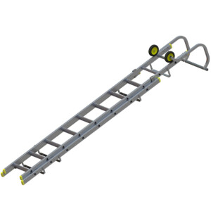 youngman double extending roof ladder wheeled roof hook 3.2m 4.9m